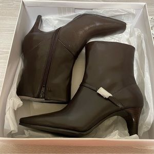 Nine West Emelia Brown Leather Ankle Boots NEW